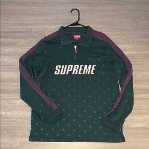 Supreme Forest Green Star Half-Zip Pullover with Purple Stripes